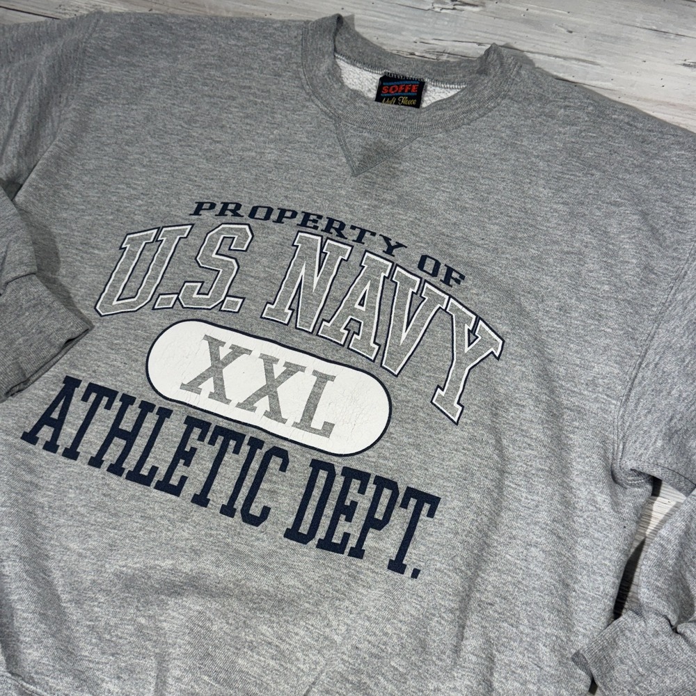 VTG Soffe "US Navy Athletic Dept XXL" Gray Pullover Sweatshirt Mens Size L